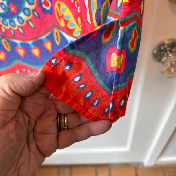 FIESTA COLORFUL SCOOP NECK TALBOTS BLOUSE COTTON FABRIC 3/4 SLEEVE - Picture 6 of 10